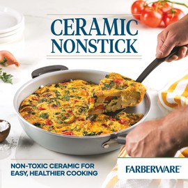 Farberware EcoAdvantage Ceramic Nonstick Deep Frying Pan/Skillet with Helper Handle, 12.5 Inch, Gray