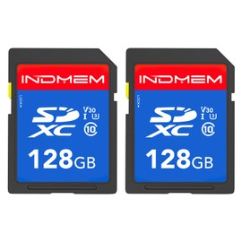 INDMEM 128GB SD Card 2Pack, C10, U3, V30, High Speed up to 90M/S, SDXC UHS-I Memory Cards, Full HD & 4K Video Compatible with Digital Camera, HD Camcorders, DSLR and PC, 128GB(2 pc)