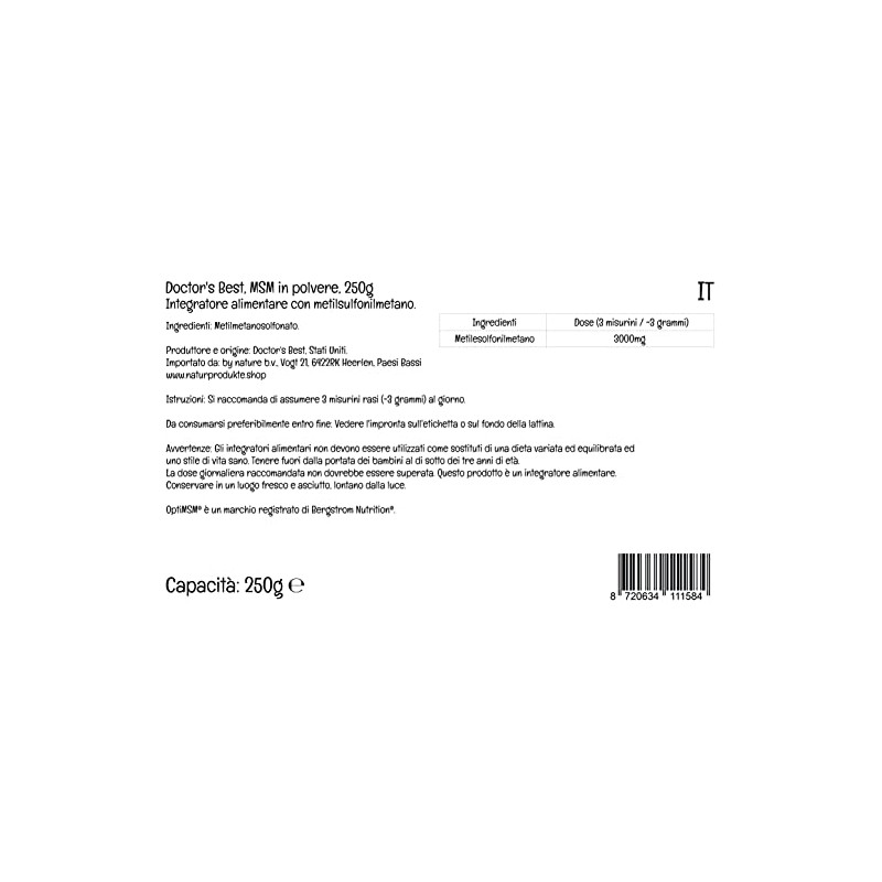 Doctor's Best, MSM Powder with OptiMSM, 250g Vegan Powder, Laboratory