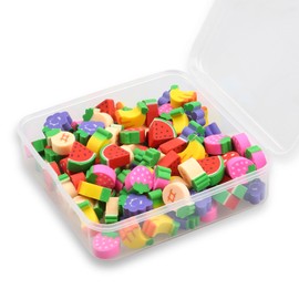 Rumyve 100 Pcs Mini Cube Erasers - Cute Animal and Fruit Shaped Pencil Erasers for Students, Party Gifts, Classroom Rewards (Fruits)