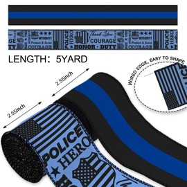 2 Rolls Police Ribbon - Blue Black American Flag Decoration - 2.5 Inch x 5 Yards Police Officer Hero Badge Wired Edge Ribbon for Law Enforcement Support, Police Ceremony, Memorial Day Gift