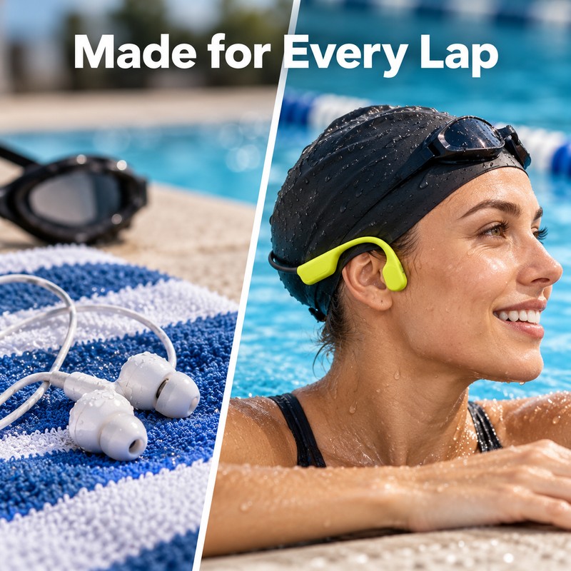 32GB Bone Conduction Headphones – IPX8 Waterproof Open-Ear Wireless Earphones