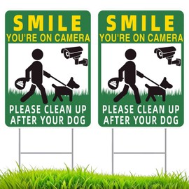 2 PCS No Dog Fouling Signs Clean Up After Your Dog Sign with Stake 12.6 x 9.5 Inches Double Sided Design UV Protected Weatherproof for Outdoor Patios Home Gardens and Lawns