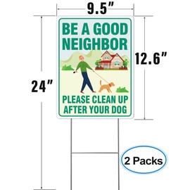 Multiwins Clean Up After Your Dog Signs, 2 Pack 12.6" x 9.5" with Metal Stake, No Pooping Dog Signs with UV Protected & Waterproof, Double Sided Pick Up After Your Dog Sign for Yard