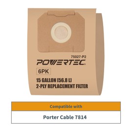 POWERTEC Shop Vacuum Bags 6PK for Porter Cable 7814 Vacuum, Replacement Filter Bags for Porter Cable 78141 Shop Vacuum Dust Collection Bags, Shop Vacuum Accessories for Porter Cable (75027-P2)