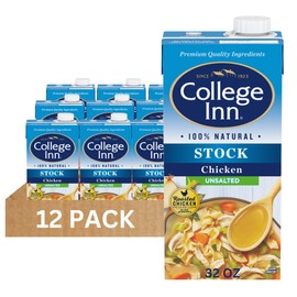 COLLEGE INN Unsalted Chicken Stock, 12 Pack, 32 oz Carton