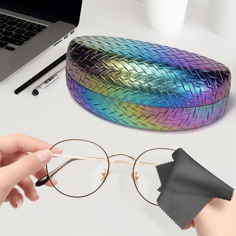 molshine Hard Shell Sunglasses Case,PU Leather Large Glasses Case,Weave Pearlescent