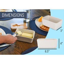 Nat & Jules Ceramic Stoneware 1/2 Pound, 2 Sticks Butter Dish with Airtight Bamboo Lid & Knife, Kitchen Accessory, Container Holder, Refrigerator Storage and Countertop Organization, Matte Cream