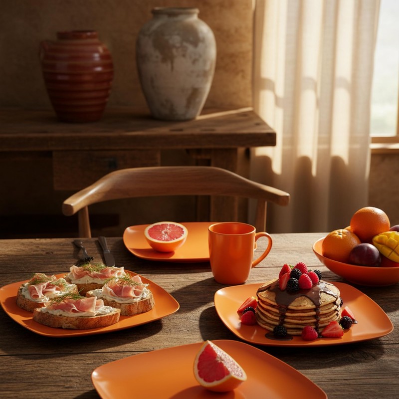 TP 10.5" Melamine Square Dinner Plates, 6-piece Plate Set Unbreakable
