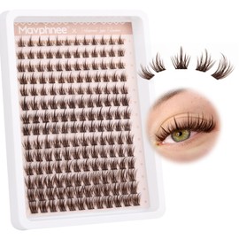 Mavphnee Brown Lash Clusters 168 Pcs Natural Looking 8-16MM Eyelash Individuals C Curl Wispy Brown Lash Extensions Fluffy DIY False Eyelashes at Home by Mavphnee