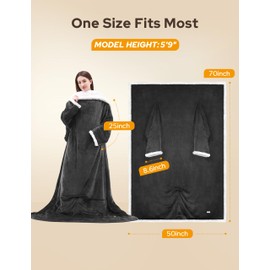 NIORSUN Heated Blanket Throw with Foot Pocket, Wearable Electric Blanket with 9 Heating Levels & 10 Time Settings, Ultra-Soft Flannel & Sherpa, Cozy Gift for Family and Friends, 50 * 70", Grey