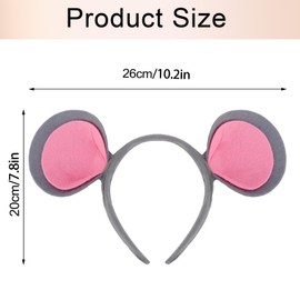 Tihebax Mouse Ears Headband Gray Mouse Ears Rat Ears Headbands for Adult Women Girls Rat Costumes Accessories Fuzzy Mouse Ears for Cosplay, Parties