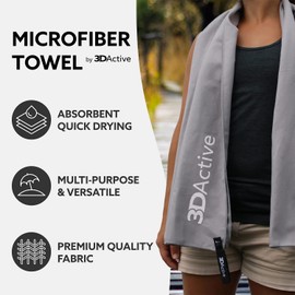 3DActive Toalla de microfibra para gimnasio, deportes y viajes. Ultra absorbente, de secado rápido, ligero, compacto con bolsa de transporte, perfecto para entrenamientos, playa y exteriores (extragrande (30 x 59 pulgadas), gris)