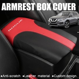 XITER Car Armrest Cover Saver, 1 Pc Center Console Leather Pad Fit for Nissan Rogue 2014-2020, 2017-2022 Rogue Sport Central Console Armrest Box Protector Interior Accessories (Black+Red)