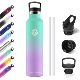 Stainless Steel Drinking Bottle, 1 Litre, Thermos Flask with Straw, Metal Thermos Flask, Double-Walled, BPA-Free, One-Hand Opening, Suitable for Carbonated Drinks, Insulated Flask for Camping