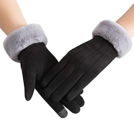 Women Winter Touchscreen Gloves Cold Weather Gloves With Warm Fleece Lining Soft Comfortable Thermal Texting Glove for Traveling, Cycling, Running - Color: Grey
