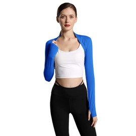 FEOYA Mangas de brazo para mujer con agujero para los dedos, protección solar, bolero para deportes al aire libre, Azul / Patchwork, L