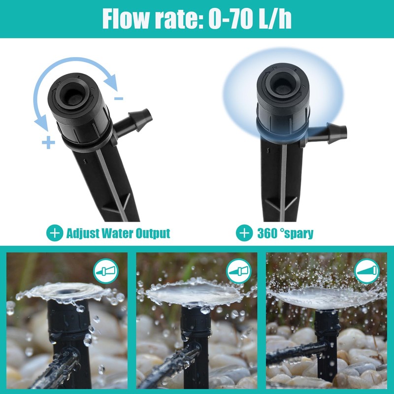 60 pcs 360 Degree Water Irrigation Drippers Drip Emitters, Adjustable