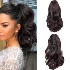RPAEOY Ponytail Extension Synthetic Thick Claws Clip Hair Bun Long Wavy Hair Extension Hair Ponytail Hair Clips Women's Long Curly Ponytail Hair Clip (Dark Brown)