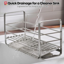 WAGENSTEIGER Stainless Steel Over Sink Organizer Rack, Sponge Holder, Soap Dispenser, Fast Drainage Kitchen Caddy with Removable Drainer Tray, Washbasin Caddy, Sink Drying Rack with Sloped Design