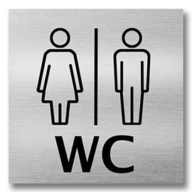 Toilet Door Sign for Men and Women, 12 cm x 12 cm, Large Toilet (Brushed Aluminium for Men and Women)
