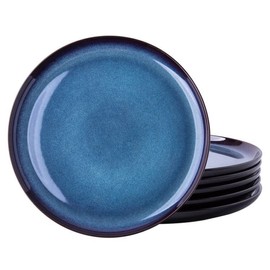 LERATIO Ceramic Plate Set of 6,8.5 Inch Reactive Glaze Light Weight Porcelain Salad Plates,Modern Shape Dinnerware Dishes Set for Kitchen,Microwave&Dishwasher&Oven Safe,Resistant-Indigo Blue