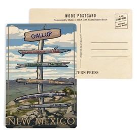 Gallup, New Mexico, Destination Signpost, Mileage (4x6 Birch Wood Postcards, 2-Pack Stationary, Rustic Home Wall Decor)