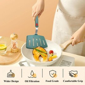 Silicone Spatula Turner, Heat Resistant Pancake Spatulas for Nonstick Cookware Pan, Wide Slotted Omelette Egg Spatula Fish Spatula Cooking Spatula for Kitchen Use Thin Flexible Spatula Dishwasher Safe