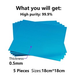 Zinc Sheet, Zinc Plates, Sheet Metal, Zinc Plate 0.5 mm, 99.99% Sheet Metal Plate Zn Sheet for Zinc Plating and Zinc Galvanising, High Purity Zinc Electrode Plate (Pack of 5, 160 x 160 mm)