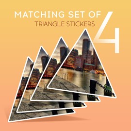 Vinyl Triangle Stickers (Set of 4) 10cm - Boston Skyline at Sunset for Laptops, Tablets, Luggage, Scrap Booking, Fridges #50358