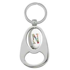 GRAPHICS & MORE Letter N Floral Monogram Initial Keychain Chrome Metal Spinning Oval Bottle Opener