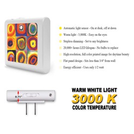 Plug in Dimmable LED Night Light with Dusk to Dawn Auto Sensor, Adjustable Brightness, Warm Light, Auto On-Off Nightlight for Bathroom, Hallway, Nursery, Bedrooms - Kandinsky: Farbstudie Quadrate