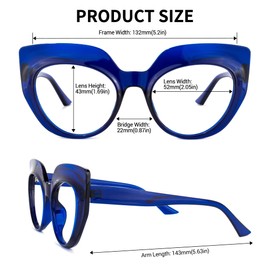 VOOGLAM Oversized Thick Cat Eye Blue Light Blocking Glasses for Women, Blue Fashion Vintage Frame Fake Glasses Cortney…