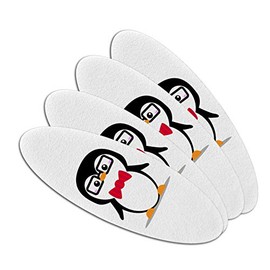Cartoon Penguin with Bow Tie and Glasses Double-Sided Oval Nail File Emery Board Set 4 Pack