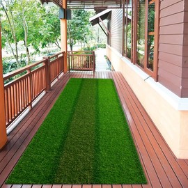 Striped Artificial Grass Turf Indoor Outdoor Rug 4FTX14FT, Fake Grass Runner Attractive Appearance with Drainage Holes, Custom Size for Yard, Sports Area, Schools, Parks, etc