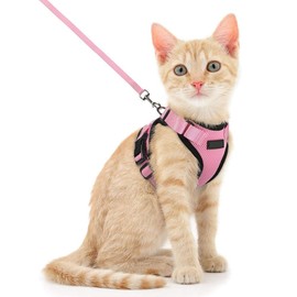 Voarge Cat Harness, Adjustable with 150 cm Leash, Safety Cat Harness for Small Medium Large Adult Cats, Puppies, Cat Harness for Walking Travel (Pink, S)