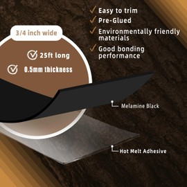 GSCIT Club Black Melamine Edge Banding, 3/4 inch x 25ft Edge Banding with Hot Melt Adhesive Pre-glued Cabinet Edge Banding Flexible Black Veneer Edging for Plywood