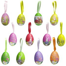 IHCEMIH Easter Egg, 12Pcs Easter Hanging Eggs Decorations Spring Tree Ornaments Colorful Foam Crafts Easter Home Party Decor Gifts For Kids
