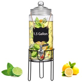 1.5 Gallon Drink Dispenser with Stand, Drink Dispensers for Parties, Beverage Dispenser with 100% Leakproof Spigot, Ideal for Lemonade, Juice, Water, Laundry Detergent Dispenser