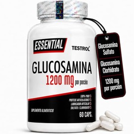 Glucosamina 1200 mg por Porción TESTROL, Sulfato y Clorhidrato, Suplemento Alimenticio para Movilidad y Bienestar Articular, 60 Cápsulas para Adultos