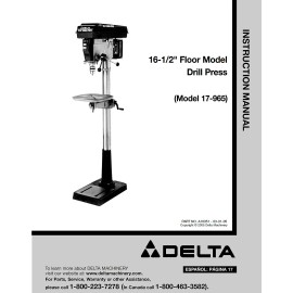 Delta 17-965 16 1/2" Drill Press Instructions Manual