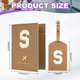 PATIKIL Passport Holder for Travel, Initial Passport Cover and Luggage Tag Set with Alphabet Chenille Letter Patch Travel Wallet Bag Suitcase Identifier for Women Family Travel Brown S