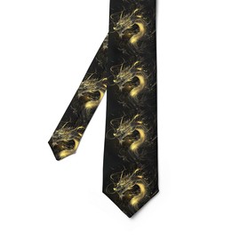 Feelyou Dragon Business Wedding Formal Party Ties Colorful Dragon Funny Necktie Novelty Tie Gift For Men Flying Dragon, Golden and Black, 57"x3.1"