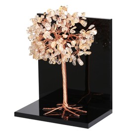 Amogeeli 1 Pair Healing Crystal Tree of Life Acrylic Bookends for Heavy Books, Decorative Fengshui Stone Tree Book Ends for Shelves Desktop Home Office, Citrine