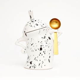 Canister With Attitude,Large Capacity Cute Sassy Storage Canister,Interesting food jars, stylish airtight large ceramic lids, coffee, tea, sugar and spice storage jars with spoons (Black and white)