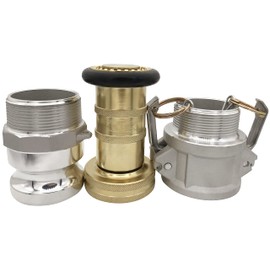 SpringSpray 2" NPSH Brass Industrial Fire Hose Nozzle with 2 x Aluminum 2 inch Camlock Fittings Couplings Fire Equipment Constant Flow Heavy-Duty Fog Nozzle