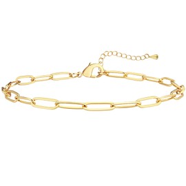 Poxtex Extra Large Anklets for Women Large Ankle, 14K Real Gold Dainty Anklets for Women Waterproof, 10"+2" Adjustable Large Ankle Bracelets for Women Plus Size, Paperclip Chain Ankle Bracelets for Women Trendy