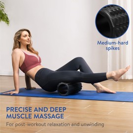 Everest Fitness Fascia Roller with Nubs - Fascia Roller 30 cm Long for the Back Spine - Yoga Massage Back Roll - Fascia Roller - Black