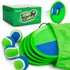 TEILLNET Toss and Catch Ball Set Beach Toys Outdoor Games Yard Games for Kids Ages 3-12 Upgraded Version Paddle Catch Toy Games for Kids/Family Boys and Girls Gifts(4 Rackets, 4 Balls, 1 Bag)