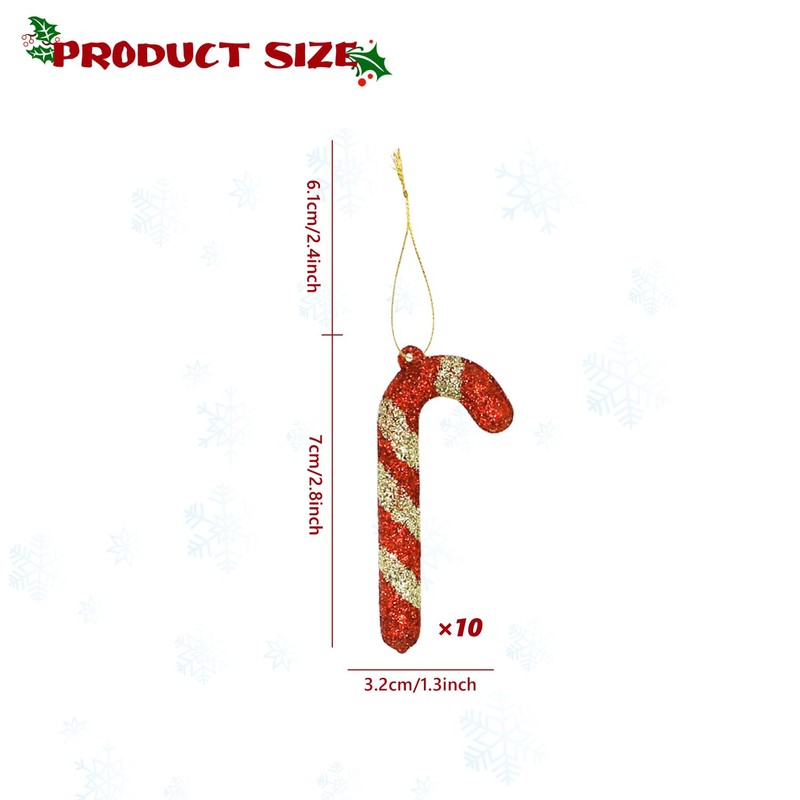 10PCS Christmas Glitter Candy Cane, Xmas Tree Plastic Candy Canes